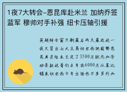 1夜7大转会-恩昆库赴米兰 加纳乔签蓝军 穆帅对手补强 纽卡压轴引援